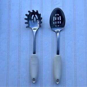 Vintage Pyrex Utensils Pasta Server & Slotted Spoon White Handle